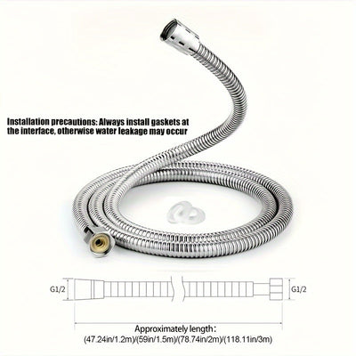 Manguera de ducha de acero inoxidable FlexiShower 1.2m/1.5m/2m/3m, extensión de tubería de cabeza de ducha anti-encorvadura cromada con accesorios de latón y junta de silicona, no necesita electricidad, ajuste universal para bañera y ducha