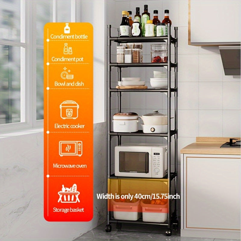 Carrito de almacenamiento metálico ajustable con ruedas y ganchos - Organizador ahorrador de espacio para cocina, dormitorio, baño, habitación de lavandería | Diseño de estantería abierta | Estante modular de plástico, fácil montaje, carrito de almacenam