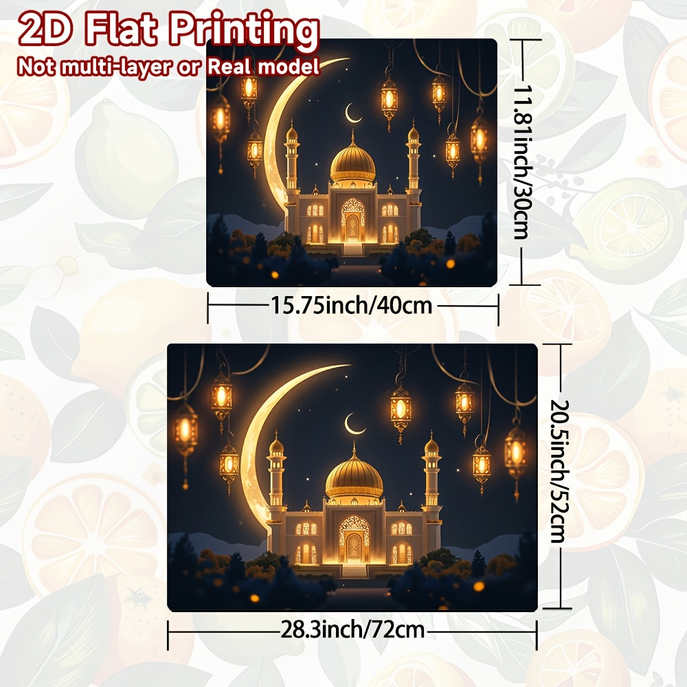 1pc Tapete para Estufa y Cocina - Diseño de Luna Creciente en Mezquita Islámica en Amarillo Dorado y Azul Marino, Protector Antideslizante Resistente al Calor para Estufas de Gas/Eléctricas, Encimeras, Lavadoras, Secadoras, Cafeteras - Fácil de Limpiar,