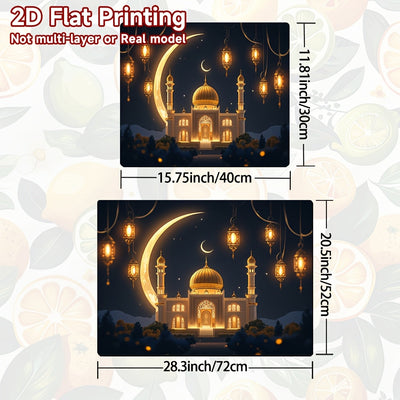 1pc Tapete para Estufa y Cocina - Diseño de Luna Creciente en Mezquita Islámica en Amarillo Dorado y Azul Marino, Protector Antideslizante Resistente al Calor para Estufas de Gas/Eléctricas, Encimeras, Lavadoras, Secadoras, Cafeteras - Fácil de Limpiar,