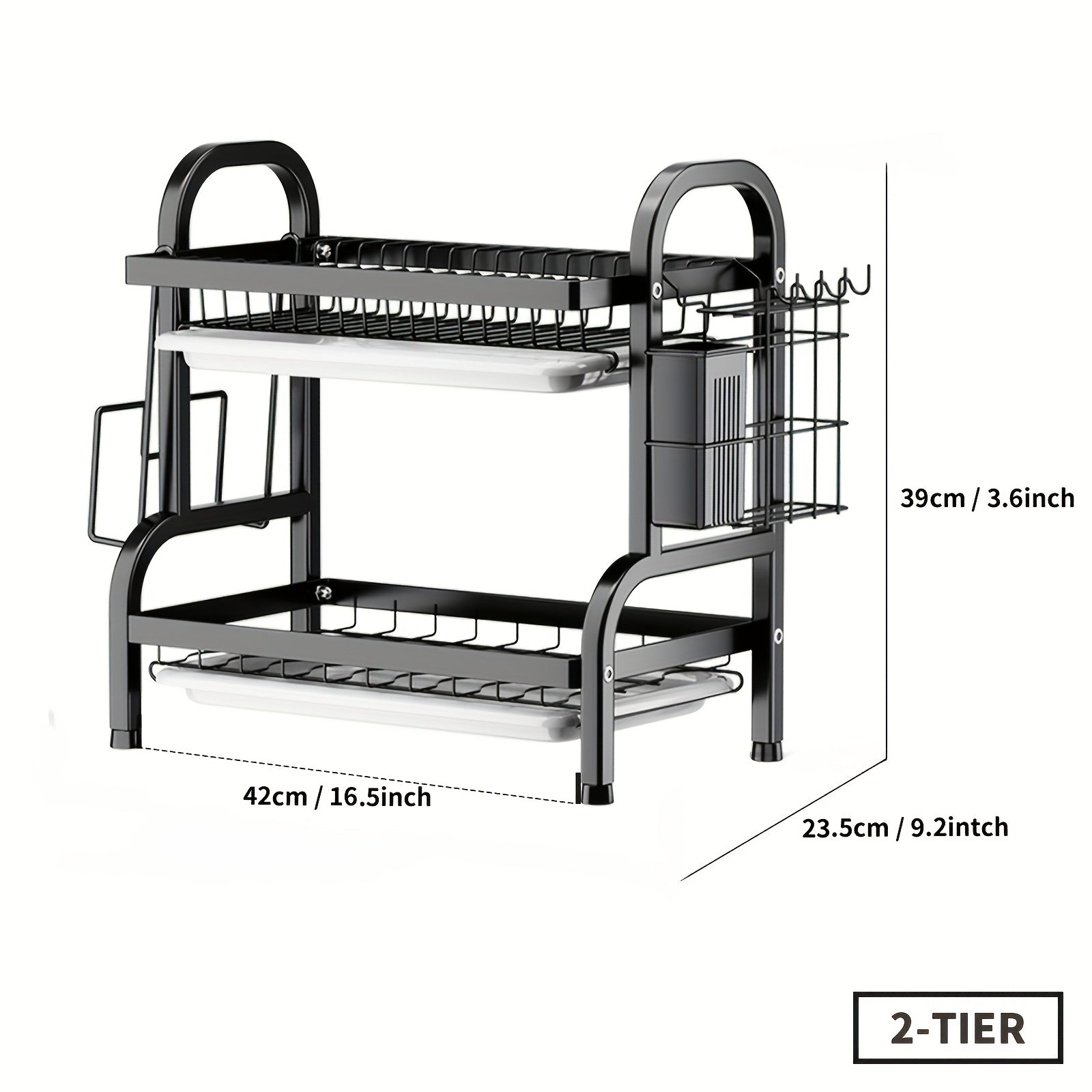 Escurridor de Platos de 2/3 Niveles Ahorrador de Espacio, Organizador de Cocina con Tabla de Cortar y Portacubiertos