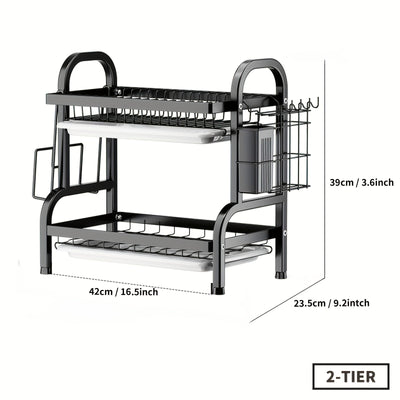 Escurridor de Platos de 2/3 Niveles Ahorrador de Espacio, Organizador de Cocina con Tabla de Cortar y Portacubiertos