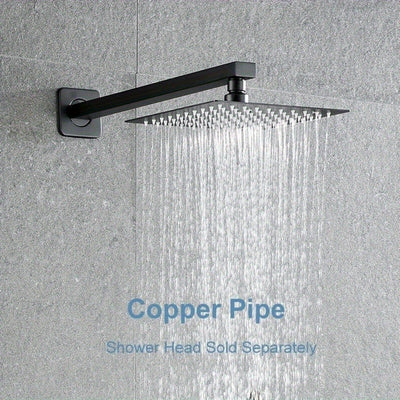 Negro Mate 40.64cm Mango de Ducha de Acero Inoxidable con Flange Azul - Montado en la Pared, Experiencia de Ducha de Lluvia de Ahorro de Espacio, Diseño Recto a Cuadrado para Baños Modernos, Accesorios de Baño | Acabado Negro Brillante | Construcción Dur