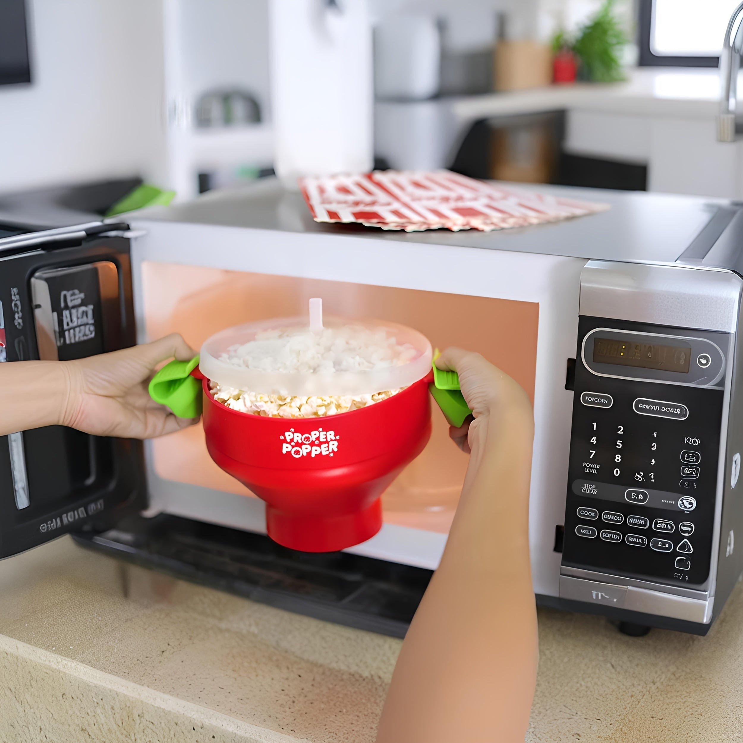 1pc Creador de Palomitas de Microondas Proper Popper, Capacidad Grande de 3L, Silicona Libre de BPA, Bol Plegable con Marcas de Medición, Apto para Lavavajillas, Varios Colores Disponibles, Perfecto para Noches de Película en Familia, Diseño Divertido, M