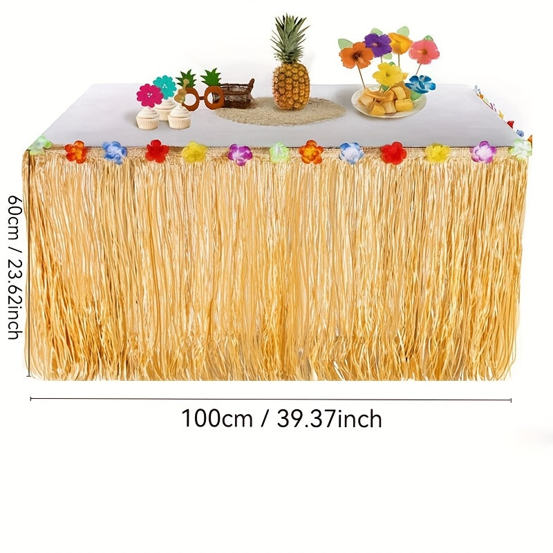 1 unidad de Falda de mesa de fiesta hawaiana para decoración de ambiente al aire libre, adecuada para mesas redondas y también puede usarse como cortina de puerta.