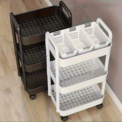 Carrito Organizador de Almacenamiento Multinivel con Ruedas - Plástico Duradero, Fácil de Mover, Sin Necesidad de Energía, Diseño Ahorra Espacio para Cocina, Baño y Dormitorio - Blanco, Organizador Doméstico | Diseño Minimalista | Apilable