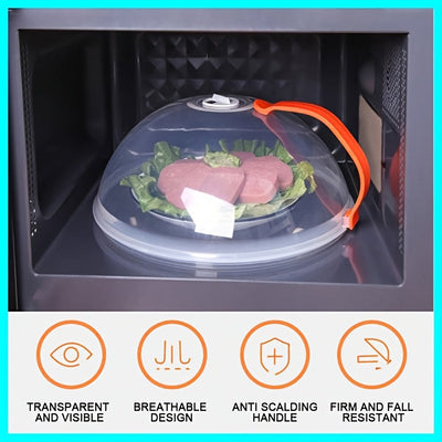 1pc Cubierta Transparente para Alimentos de Microondas con Mango Naranja de Fácil Agarre - A Prueba de Salpicaduras, Protector de Plato para Mantener la Frescura para el Hogar, Catering, Camping al Aire Libre, Uso en RV, Cubierta para Microondas