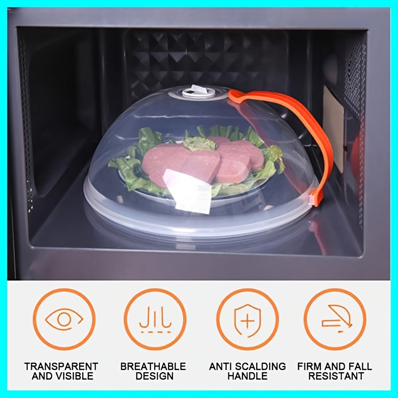 1pc Cubierta Transparente para Alimentos de Microondas con Mango Naranja de Fácil Agarre - A Prueba de Salpicaduras, Protector de Plato para Mantener la Frescura para el Hogar, Catering, Camping al Aire Libre, Uso en RV, Cubierta para Microondas