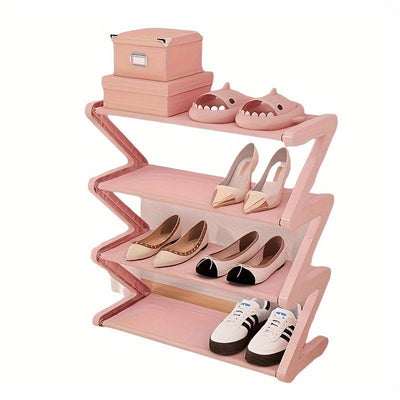 Organizador de zapatos de 4 niveles en forma de Z, caja de almacenamiento de plástico resistente con diseño curvo, fácil de armar, estante de pie ideal para sala o dormitorio, sin necesidad de herramientas, apilable y ahorrador de espacio, contenedor par