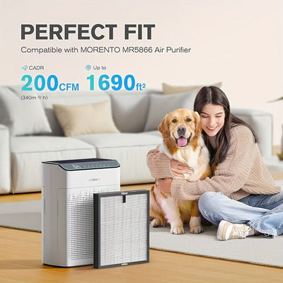 Filtros de purificador de aire de repuesto MORENTO, compatible con el filtro HEPA verdadero MR5866, para sistemas de purificación del aire para el hogar, reemplazo de filtro HEPA | Purificador de aire elegante | Marco de plástico duradero