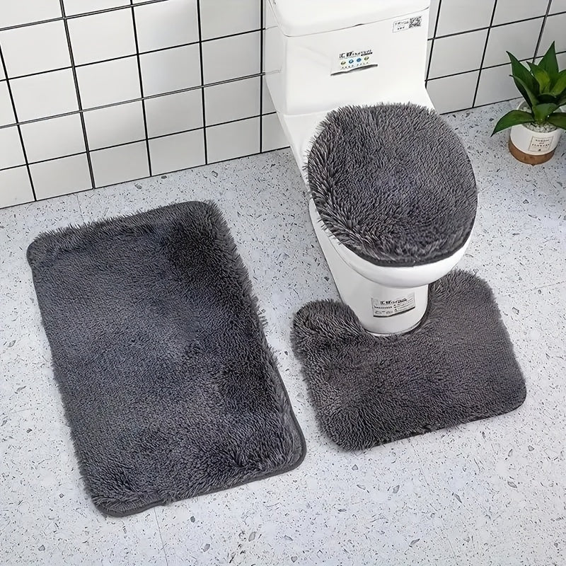 Juego de 3 alfombras de baño de color sólido, suaves, absorbentes y antideslizantes, lavables a máquina, secado rápido, cómodas, ideales para dormitorio, bañera, inodoro, ducha, cocina y áreas interiores