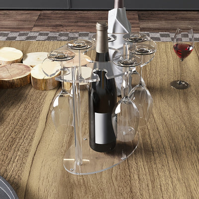 Elegante Soporte para Copas de Vino de Acrílico - Diseño de Vientre de Caballo, Acabado Antiguo, Estante Independiente para Copas con 6 Ganchos para Decoración de Hogar y Bar