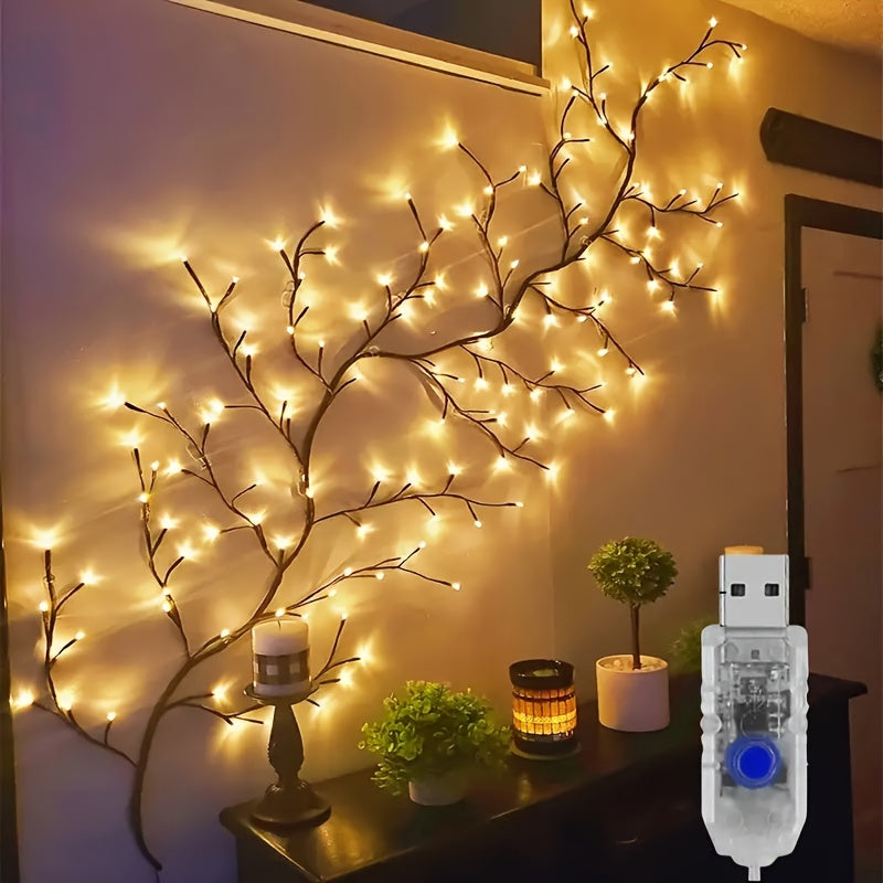 1pc 96-LED 179.83cm Luces de Hadas en Rama de Árbol Caprichosas - Alimentadas por USB, 8 Modos, Luces Decorativas para Exteriores e Interiores para Patio, Jardín, Ambiente de Pared y Escalera de Casa, Luces Exteriores para la Casa