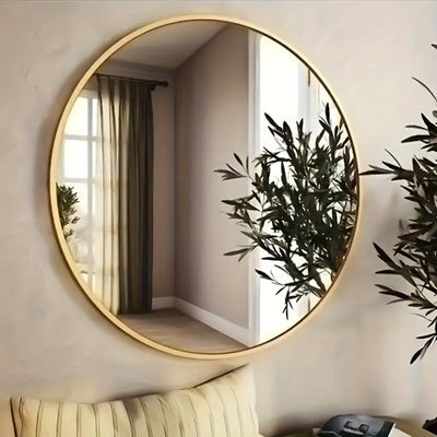Espejo de Pared Redondo de 15.7 Pulgadas | Alta Definición, Marco Delgado | Versátil en Negro o Dorado | Estilo Minimalista Moderno para Baño y Sala de Estar | Fácil Instalación