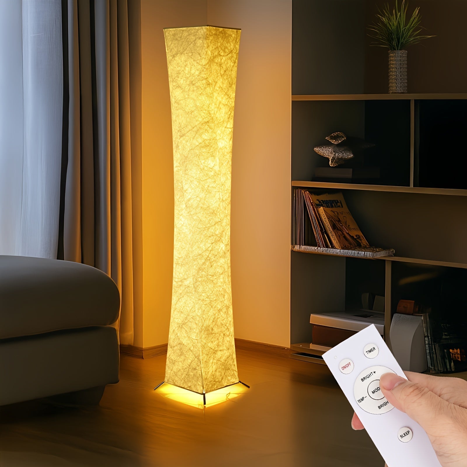 Lámpara de pie LED moderna de 132.08 cm, luz cálida ajustable de 3000K, control remoto, alimentación por USB, acabado metálico mate, pantalla de Tyvek en color sólido, decoración espacial para dormitorio, sala de estar o sala de juegos