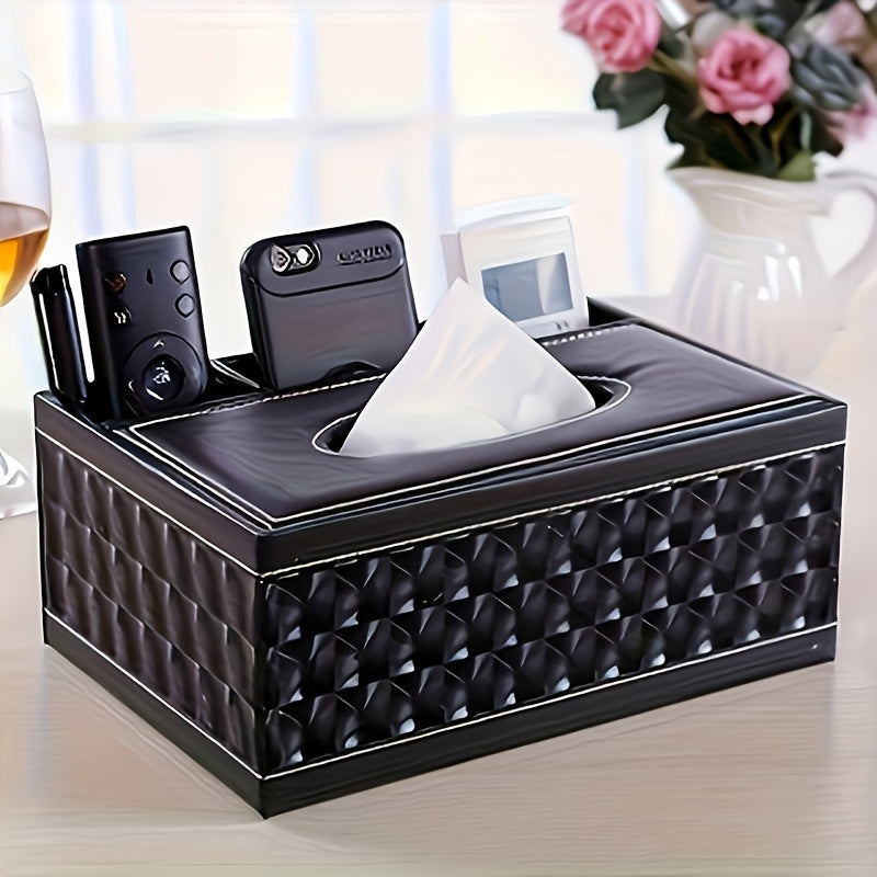 Soporte Elegante para Caja de Pañuelos de Cuero Sintético con Control Remoto y Organizador de Escritorio - Accesorio de Decoración Chic para la Sala de Estar