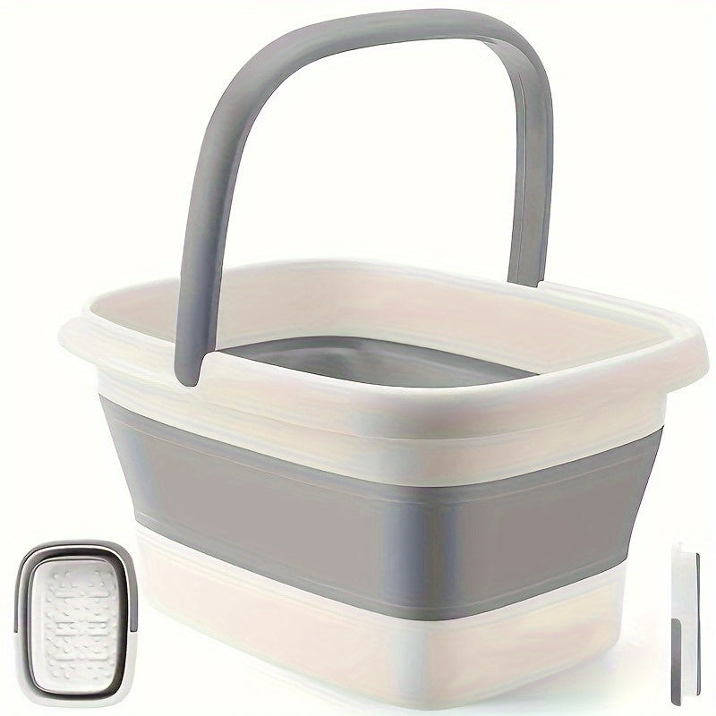 Cestillo de lavandería y baño de pies plegable - Cubo de inmersión de pies de plástico duradero con mango ergonómico, inmersión de pies/manos portátil, diseño que ahorra espacio, fácil de limpiar, esenciales para el autocuidado, baño de inmersión de pies