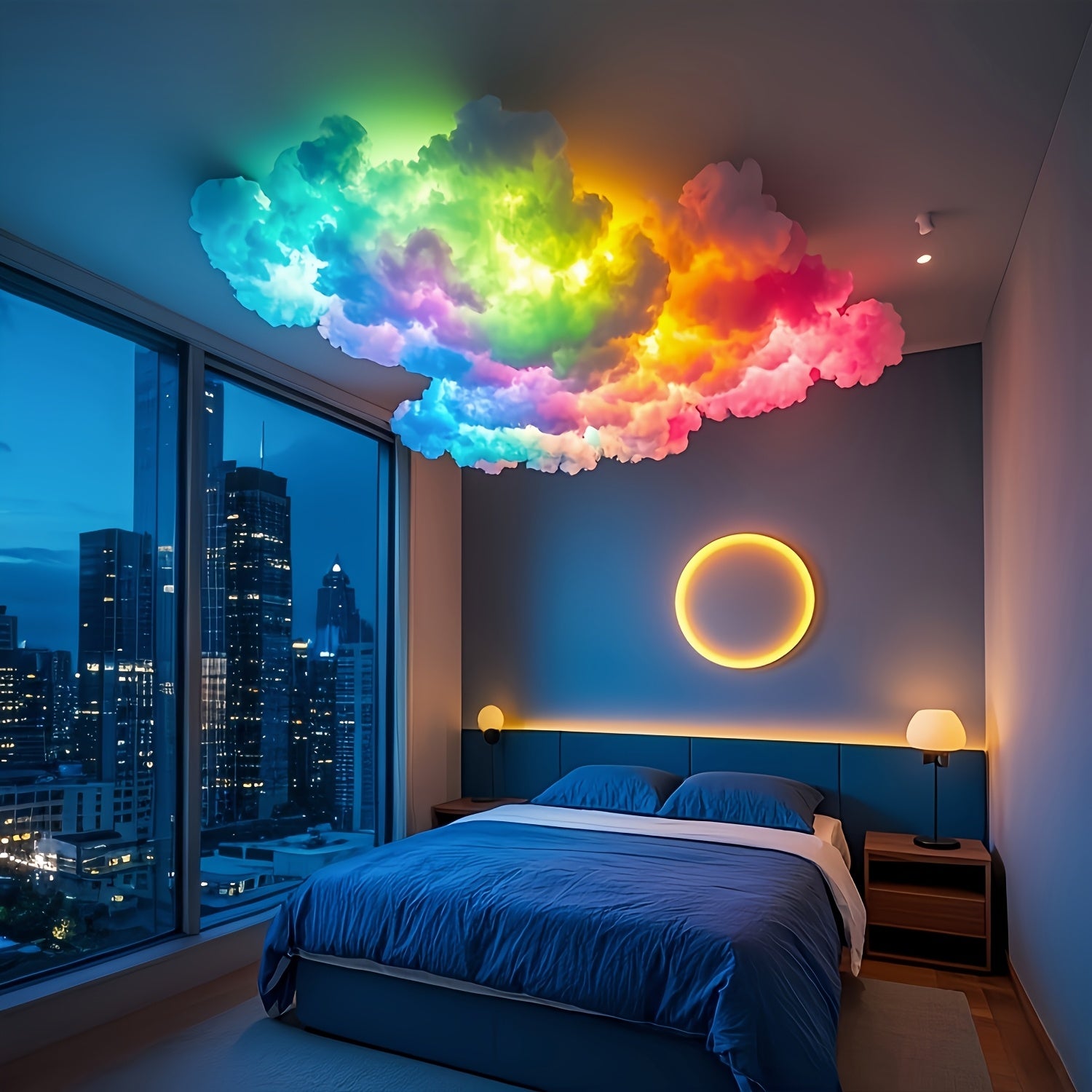 Luces de Nube con Rayo 3D, Tira LED Cambia Siete Colores al Ritmo de la Música - Ideal para Salas de Juegos, E-Sports y Dormitorios, Ambiente Luminoso
