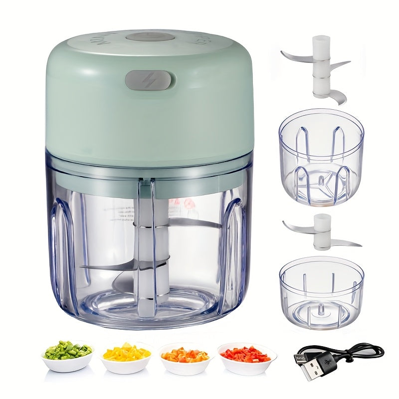 Picadora de Ajo y Molinillo de Carne Eléctrico Recargable por USB Compacto de 8.45oz - Triturador de Cocina de PP Duradero con Diseño Fácil de Limpiar, Incluye Contenedores de Alimentos Multicolores - Ideal para Triturar Ajo, Jengibre, Verduras, Herramie