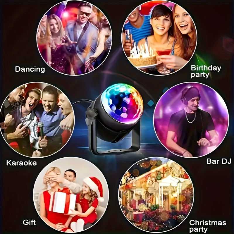 1 bola de discoteca con proyecciones coloridas, alimentada por USB - Lámpara de fiesta de plástico resistente para uso en interiores/exteriores, con modos de destello automático, decoración para cumpleaños, hogar, auto y eventos, decoración de bola de di