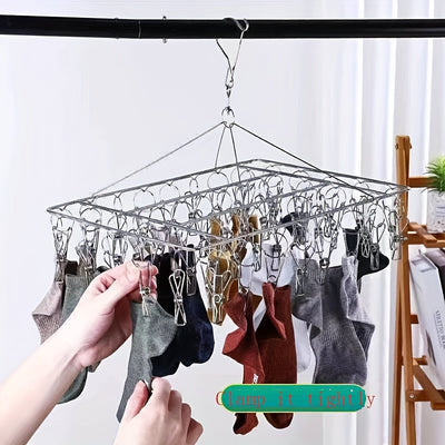20 piezas/40 piezas, soporte de secado de ropa de acero inoxidable con ganchos estándar - Soporte de lavandería duradero para interiores y exteriores con ganchos giratorios de metal pulido, diseño de candado a prueba de viento, clips extraíbles para ropa