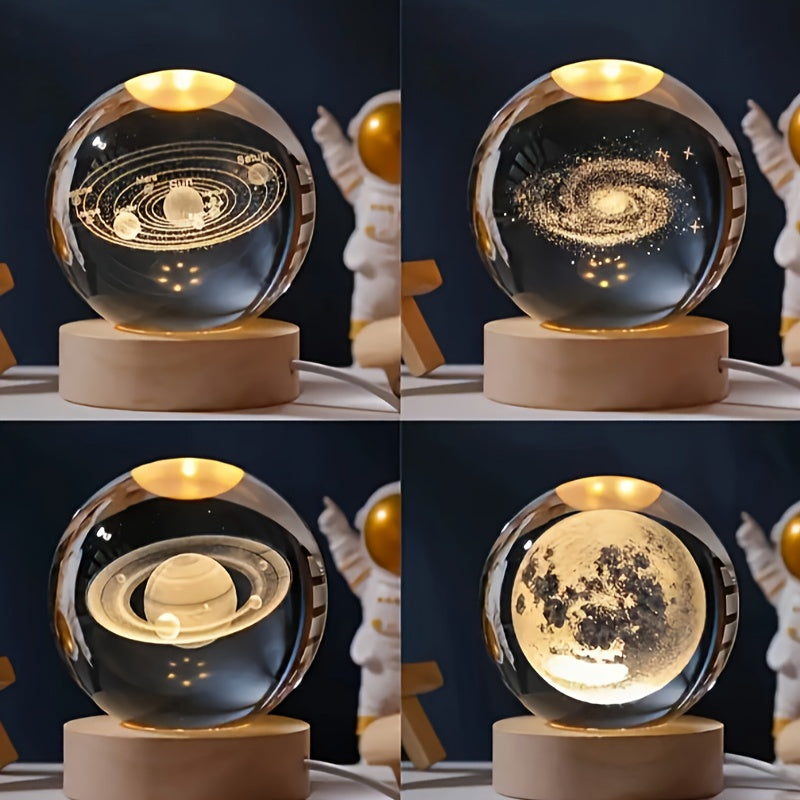 Linterna Nocturna de Cristal 3D Inspirada en la Galaxia con Base LED, Alimentación por USB - Perfecta para Decoración de Dormitorio y Escritorio, Regalo Ideal para Amigos y Seres Queridos, Adecuada para Navidad, Oficina Festiva, Hotel, Fiesta, Restaurant