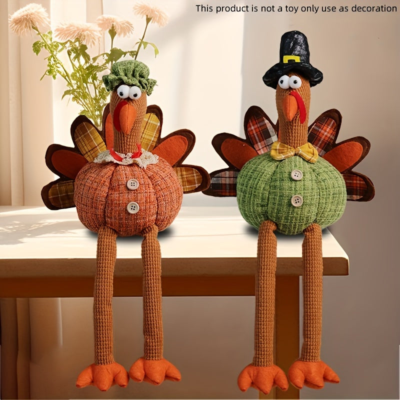 1pc/2pcs, Fiesta de la Cosecha Sombrero de Acción de Gracias Muñeco de Calabaza, Pareja de Pavo con Piernas Largas para Colgar, Decoración de Ambiente de Temporada de Cosecha, Hogar, Ventana, Decoración de Fiesta Temática Creativa