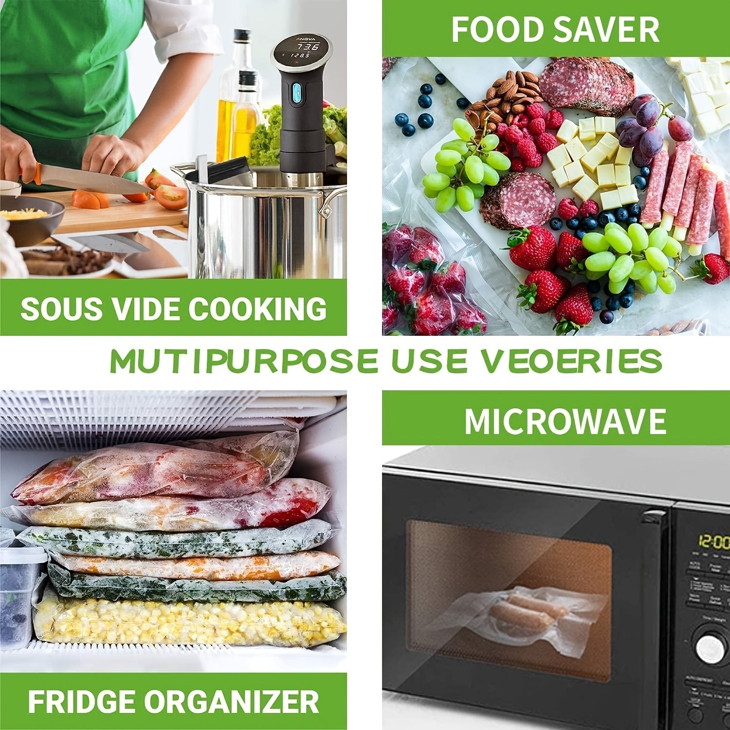 Bolsas de sellador de vacío AGASHE de 15 metros (opciones de 20/25/28/30 cm) - Clase alimentaria, diseño reforzado y hermético para carne, pescado, verduras, compatible con todas las máquinas de vacío.