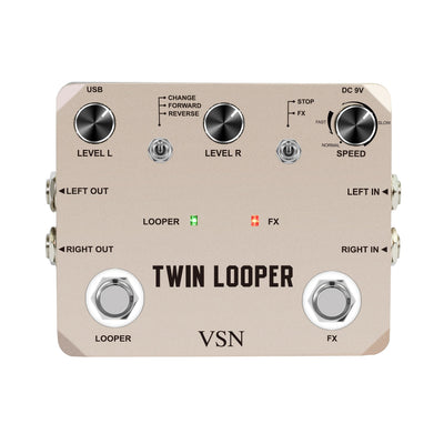 Pedal de Guitarra Eléctrica Twin Looper - Grabación de 10 Minutos, True Bypass, Sonido Analógico con 11 Efectos, Reproducción Inversa y Control de Movimiento Lento
