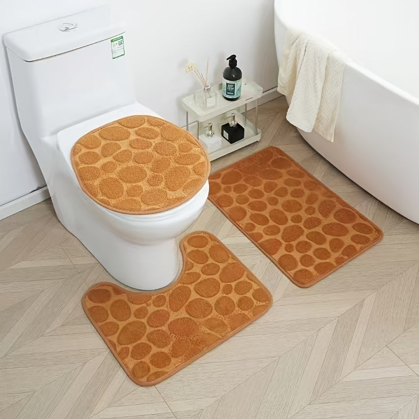 Juego de 3 alfombras de baño de lujo, absorbentes, antideslizantes, lavables a máquina, de spandex, con diseño de rayas en relieve, suaves y cómodas, ideales para bañeras y áreas de ducha