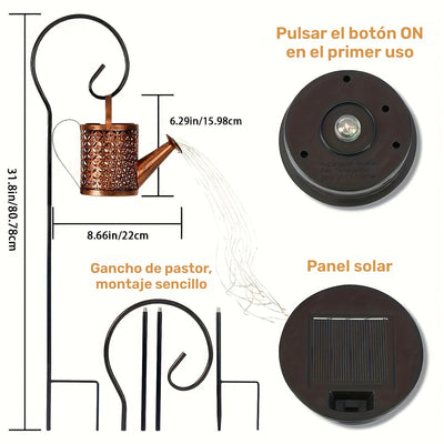 Regadera Solar con Luces de Camino - Decoración Artística para Jardín con Gancho Colgante - Iluminación Ecológica Desmontable y Cargada por Energía Solar, Pantalla Plástico - Ideal para Patio, Césped o Senderos IP65