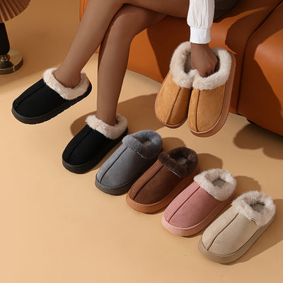 Elegantes zapatillas cortas de felpa para mujer que se ponen sin atar, con suela gruesa de EVA acolchada - Parte superior de tejido suave, comodidad para todas las estaciones, uso interior/exterior, zapatillas de interior, calzado de interior, zapatillas