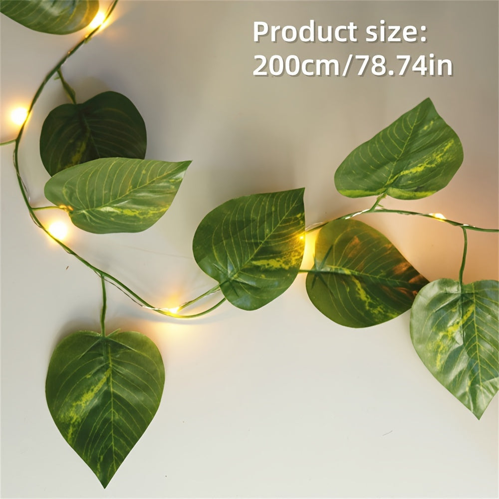Luces de cuerda de vid artificial con hojas de ivy verdes - Luces de cadena al aire libre con batería, material PE, LED de un solo color, sin batería, componentes electrónicos incluidos, tensión de funcionamiento ≤36V, iluminación decorativa para hogar y