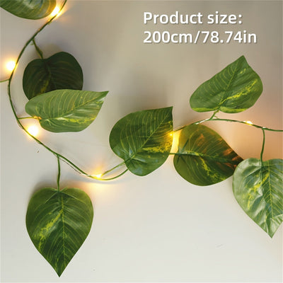Luces de cuerda de vid artificial con hojas de ivy verdes - Luces de cadena al aire libre con batería, material PE, LED de un solo color, sin batería, componentes electrónicos incluidos, tensión de funcionamiento ≤36V, iluminación decorativa para hogar y