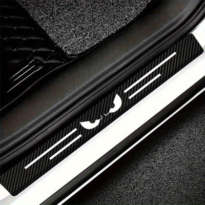 9 piezas de protector para umbral de auto con diseño de ojo de diablo, resistente a rayones y antideslizante, instalación con adhesivo, apto para todos los autos - negro con franjas blancas, protección para umbral de auto | decoración de auto elegante |