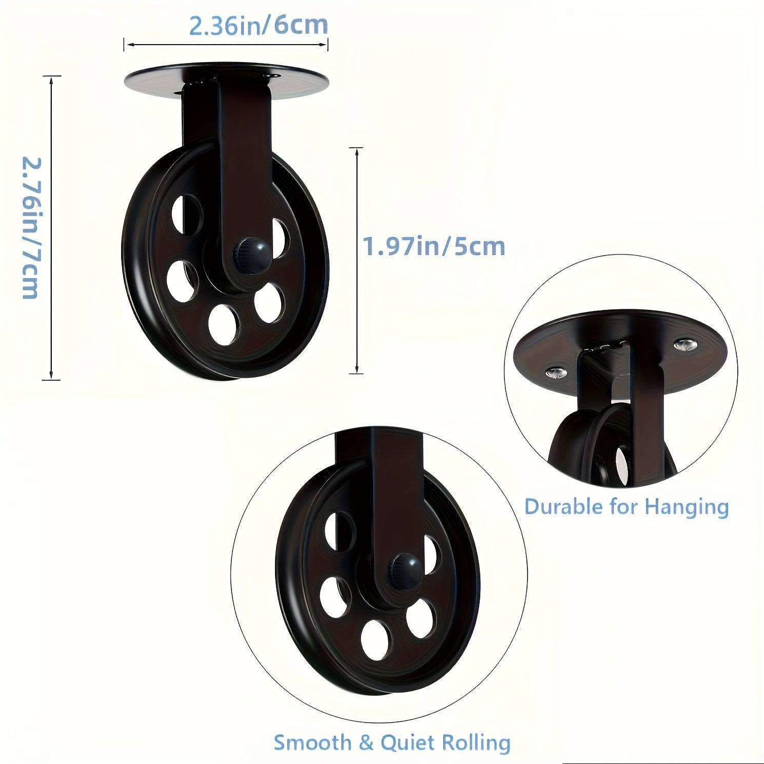 Juego de 2 Ruedas Negras de Polea de 6.99 cm para Lámpara Colgante con Enchufe, Polipastos Montados en Pared y Techo Estilo Vintage para Lámparas Colgantes, Polipastos Industriales Rústicos para Luces de Cultivo de Planta en Exteriores