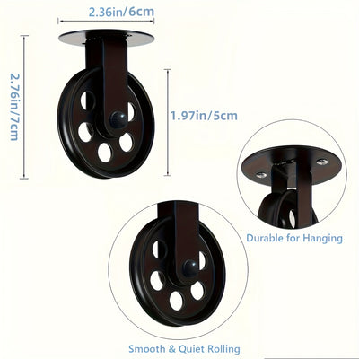 Juego de 2 Ruedas Negras de Polea de 6.99 cm para Lámpara Colgante con Enchufe, Polipastos Montados en Pared y Techo Estilo Vintage para Lámparas Colgantes, Polipastos Industriales Rústicos para Luces de Cultivo de Planta en Exteriores