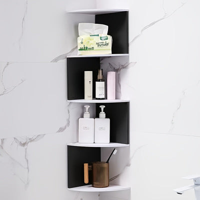 Estantería Flotante de Esquina de 5 Niveles en PVC—Estante de Almacenamiento con Diseño Zigzag de 78.74cm para Sala, Dormitorio y Oficina en Casa, Organizador Montable en Pared Perforado