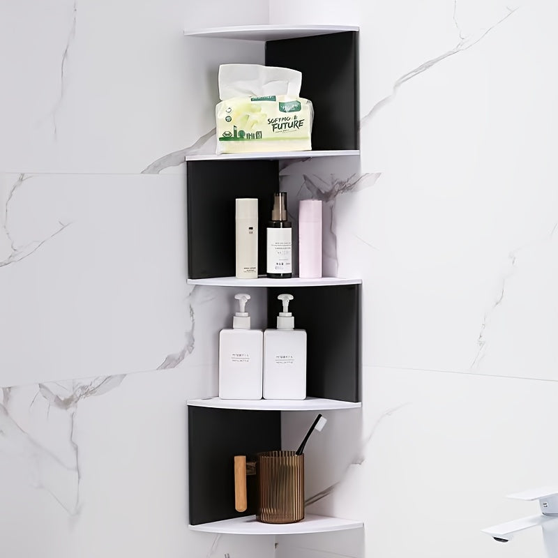 Estantería Flotante de Esquina de 5 Niveles en PVC—Estante de Almacenamiento con Diseño Zigzag de 78.74cm para Sala, Dormitorio y Oficina en Casa, Organizador Montable en Pared Perforado