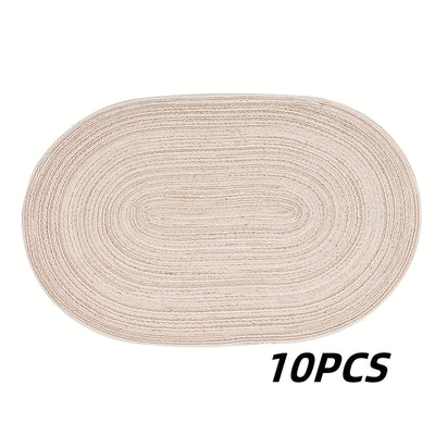 4/6pcs Placemats de hilo oval, manteles de mesa lavables, poliéster 100.00, decoración de comedor tejida a mano, almohadillas de mesa de 100% poliéster