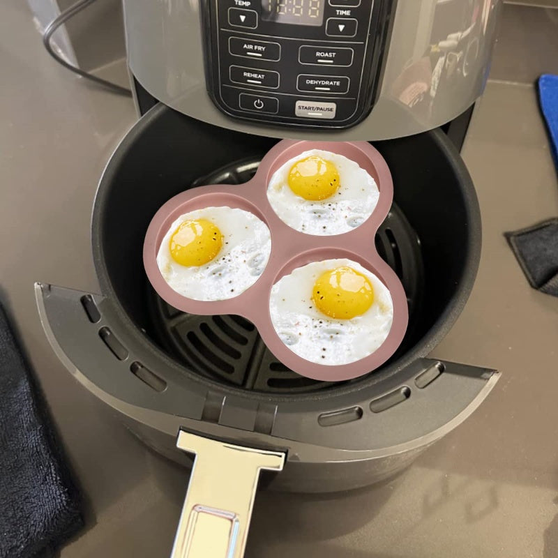 1pc Molde de silicona para hornear pasteles, molde redondo de 3 agujeros no eléctrico para pan y freidora de aire, accesorio de freidora de fácil liberación, herramienta de cocina multiusos