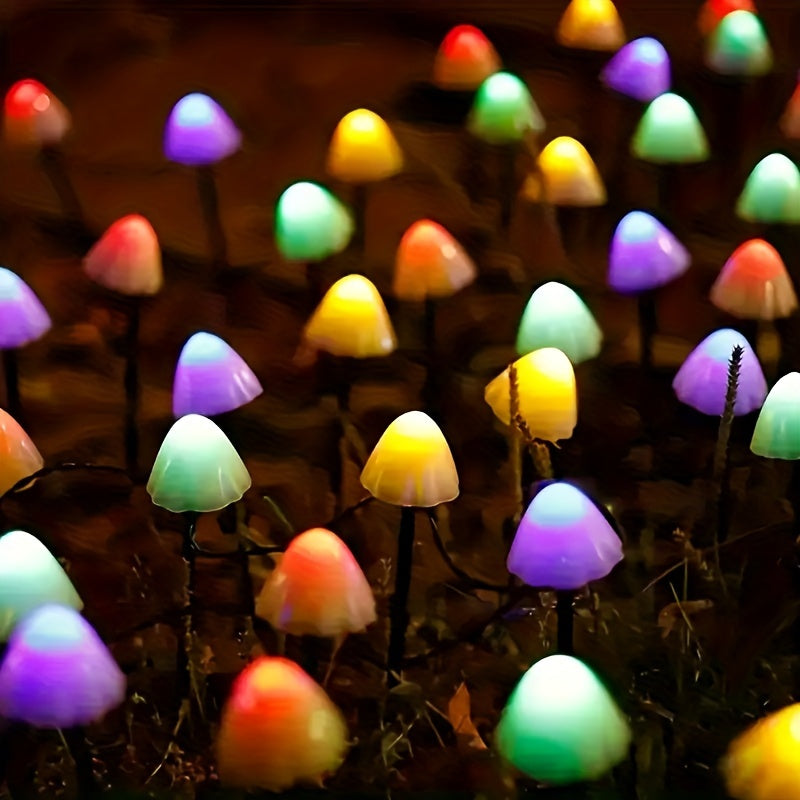 Luces de hongos solares con 10 LED, opciones multicolor (azul/morado/cálido), fácil instalación, decoración para jardín y patio