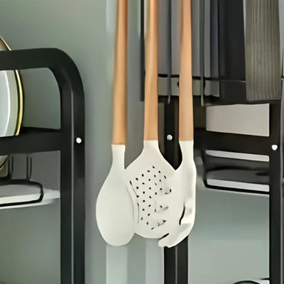 1 Estante de Cocina Grande de Doble Nivel, Organizador Multinivel con Soporte para Cuchillos y Tenedores, Tabla de Cortar, Sin Resbaladuras - Estantería Multifuncional para Boles, Platos y Vajilla, Reemplazo Comercial para Lavavajillas