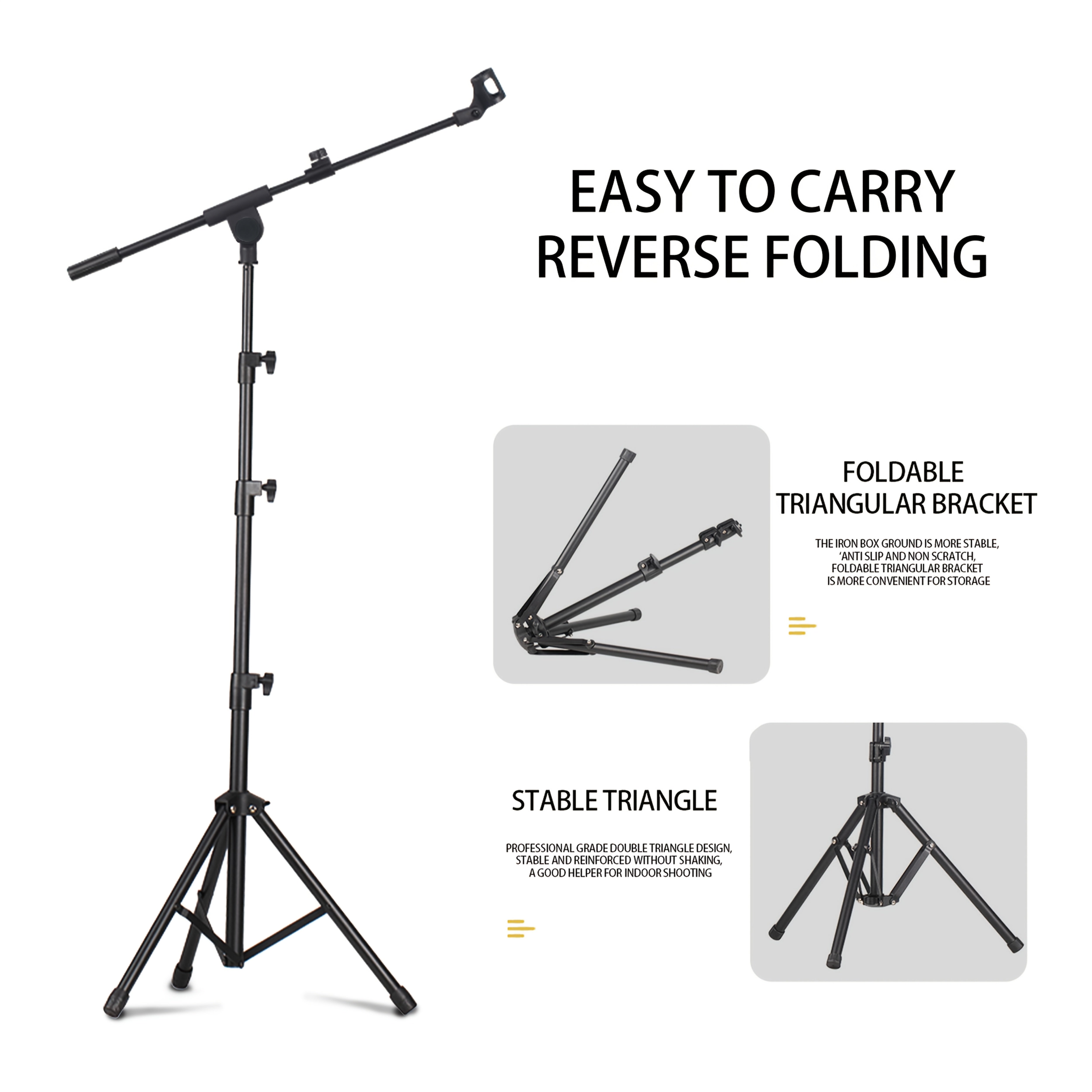 Soporte de micrófono metálico ajustable de alta resistencia - 2 clips de micrófono, adaptador de 3/8" a 5/8", bolsa de transporte incluida para escenario de karaoke, estudio en casa y uso profesional de grabación, soporte de micrófono para cantar, diseño