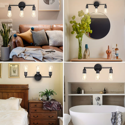 1pc Lámpara de Escritorio Moderna con 3 Luces, Luz de Pared para Baño Negra, Lámpara Retro para Cocina, Dormitorio y Sala de Estar (Bombillas No Incluidas)