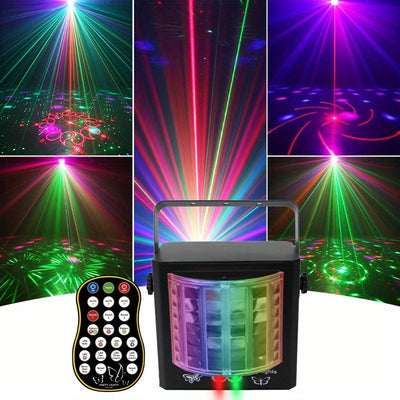 Mini Luz Láser de Fiesta con Alimentación USB YSH | Efectos LED y Láser Multicolor con Control Remoto | Cuerpo Portátil de Hierro | Activado por Voz, Batería No Recargable | Ideal para KTV, DJ, Cumpleaños, Bodas, Halloween, Acción de Gracias, Navidad y F
