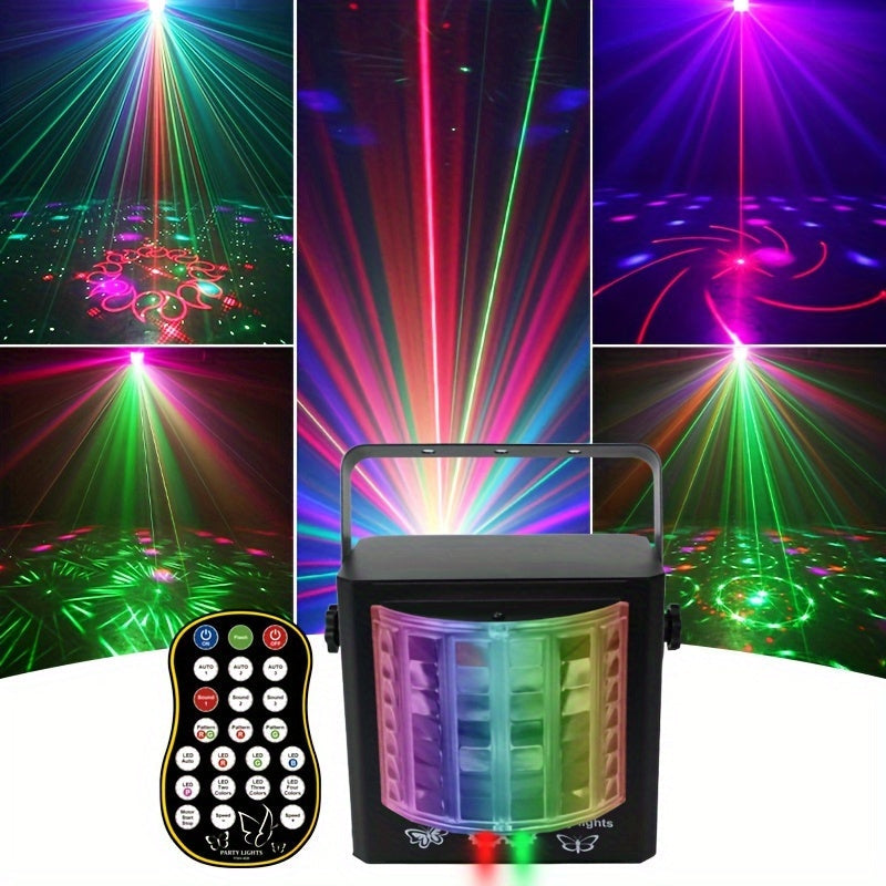 Mini Luz Láser de Fiesta con Alimentación USB YSH | Efectos LED y Láser Multicolor con Control Remoto | Cuerpo Portátil de Hierro | Activado por Voz, Batería No Recargable | Ideal para KTV, DJ, Cumpleaños, Bodas, Halloween, Acción de Gracias, Navidad y F