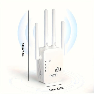 Extensor de WIFI Momotor, Amplificador de Señal WIFI, Alta Velocidad Inalámbrica de 2.4GHz, Potente con 4 Antenas, Alta Penetración, Sólida Señal, Modo de Seguridad WPS, Enrutador de Expansión Doble Modo - Adecuado para Hogar, Cafetería, Oficina, Centro