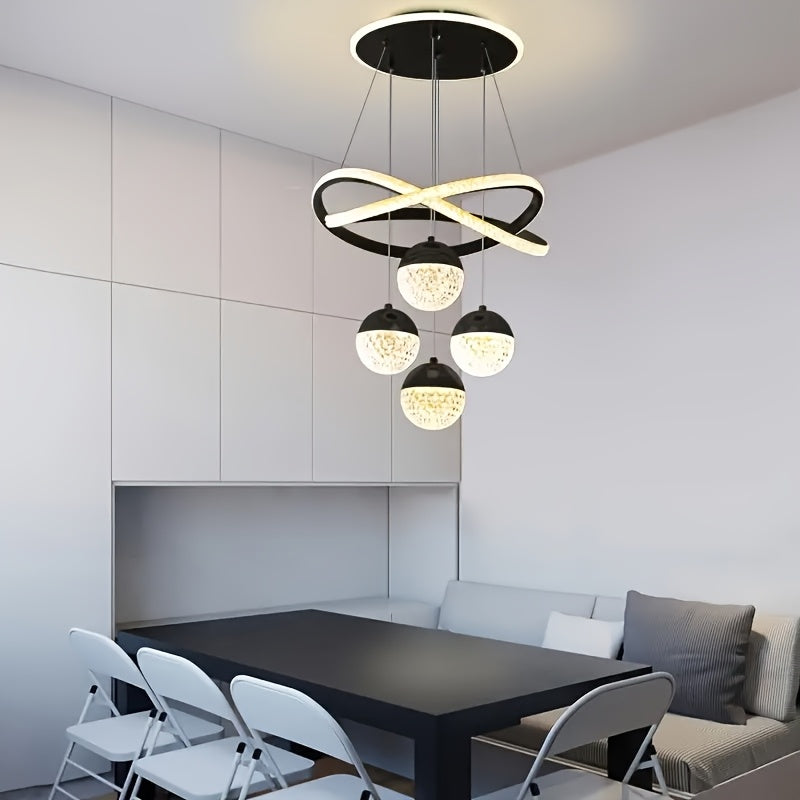 Lámpara colgante LED moderna, ajuste de brillo, 3 temperaturas de color, semiempotrada en metal, para comedor, habitación, sala, pasillo - negro/blanco/dorado, parte superior acrílica iluminada, control con interruptor, sin baterías, instalación semiempo