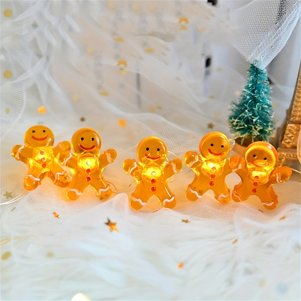 Guirnalda de Luces Navideñas de 3m con Pilas, Guirnalda de Luces de Hombre de Jengibre, Decoración de Ambiente Lindo para Habitación, Decoración de Luces para Noche de Navidad, Adecuada para Navidad, Fiestas, Dormitorio, Interior, Sala de Estar